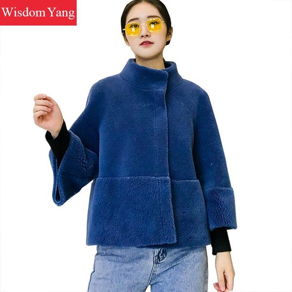 

winter warm real sheep wool fleece sheep coats faux suede elegant khaki red white green women jackets overcoat coat outerwear, Black