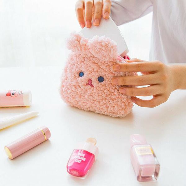 

cute cartoon women lady makeup bag portable mini makeup bag plush multi-function clutch