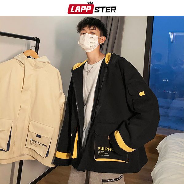 

lappster men patchwork japanese streetwear jackets 2019 autumn mens windbreaker jackets harajuku korean bomber jacket hip hop, Black;brown