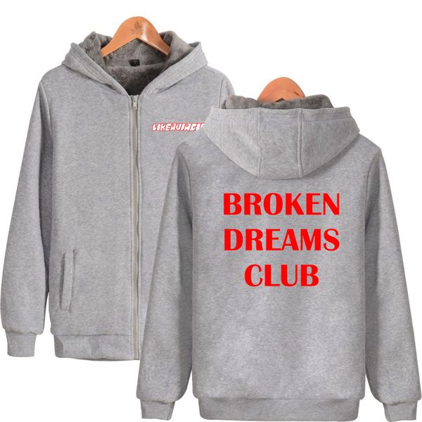 

frdun broken dreams club zipper hoodies thickened cotton clothes parkas pullovers kpop keep warm harajuku hip-hop parkas, Black