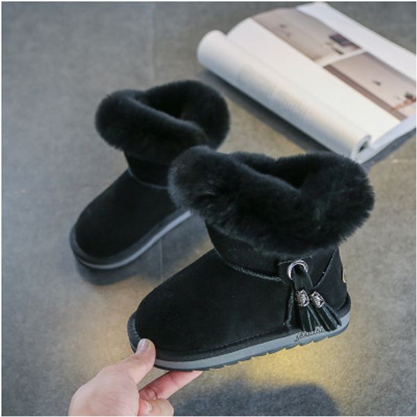 

дети мода снегоступы девушки новый сплошной цвет обувь молодежь бахромой теплые плоские туфли теплые сапоги 2019 новый тренд детская обувь о, Black;grey