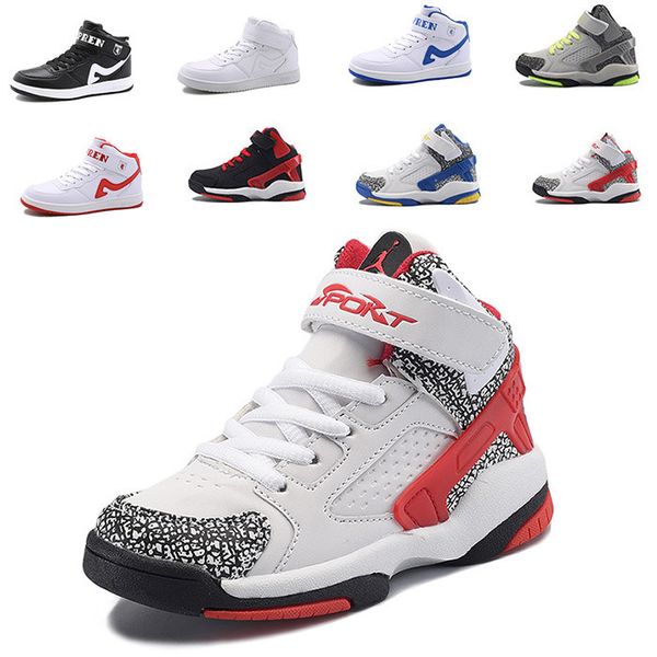 

kids basketball shoes outdoor trainers basket shoes high athletic boots anti-slip boys leather basketball sneakers, Black