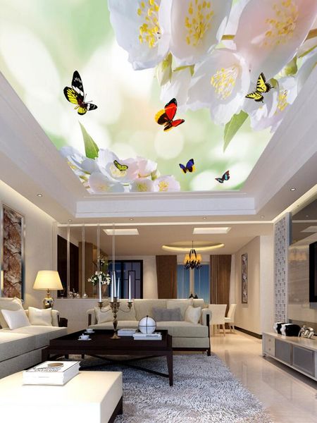 

custom p wallpaper dream flower butterfly white cloud ceiling mural wallpaper 3d mural for living room