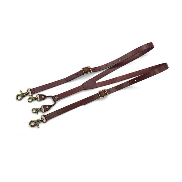 

brown color cowhide suspender genuine leather suspender hook lock retro ing, Black;white