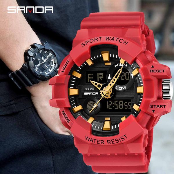 

quartz wristwatch male sanda men waterproof dual display analog digital led electronic wrist watches male clock relojes hombre, Slivery;brown