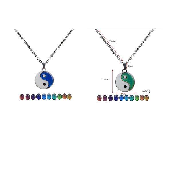 

2pcs shaped color change mood pendant necklace emotion couple jewelry, Silver