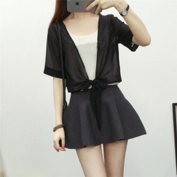 

женщины summer top open solid shrug кардиган bow-knot вверх, White;black