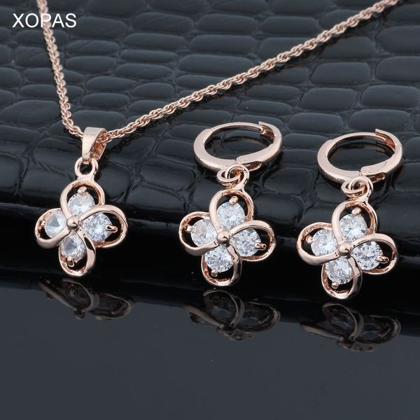 

xopas lead and nickel copper 585 rose gold color jewelry set earrings and pendant for women gift, Silver