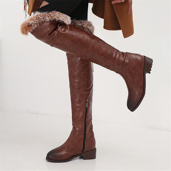 

34-42 women high boots heel plush warm women winter high boots big size over the knee, Black