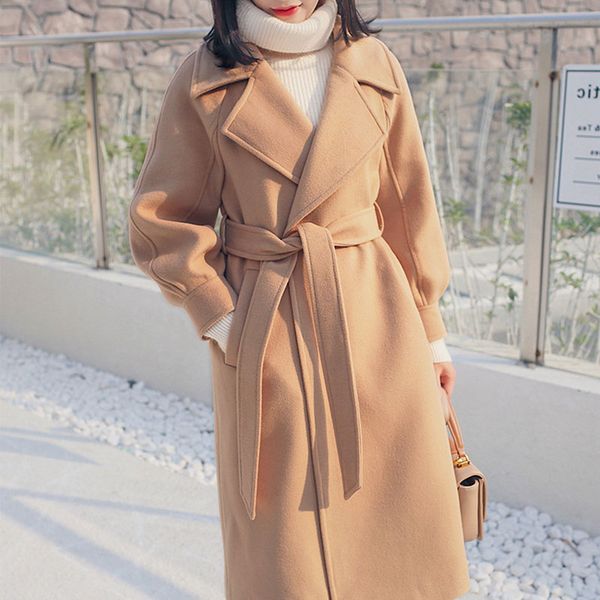 

autumn and winter 2018 fashion solid wool coat and long sleeve long woolen coat female outerwear casaco feminino z5448, Black