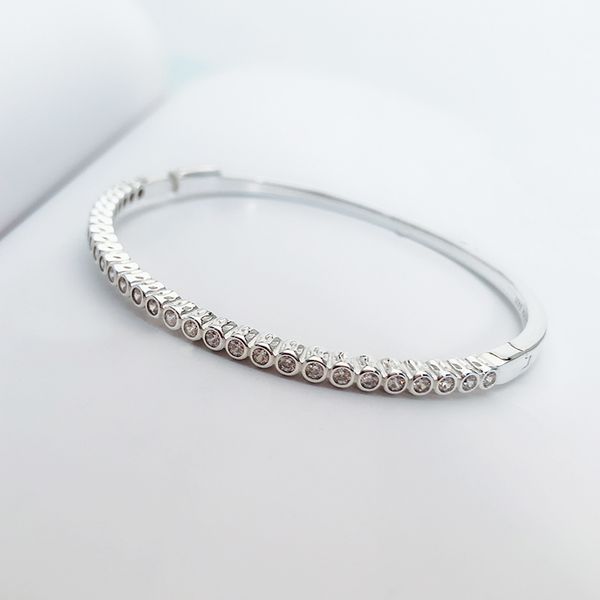 

authentic 925 silver bangle sparkling cz diamond women bracelet gift jewelry fashion bangle with original retail box, Black