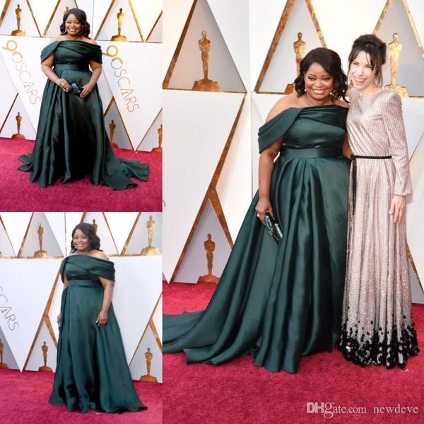 Nova chegada plus size verde escuro oscar a linha vestidos de noite plissados fora do ombro até o chão vestido de tapete vermelho vestidos de pista vestido formal