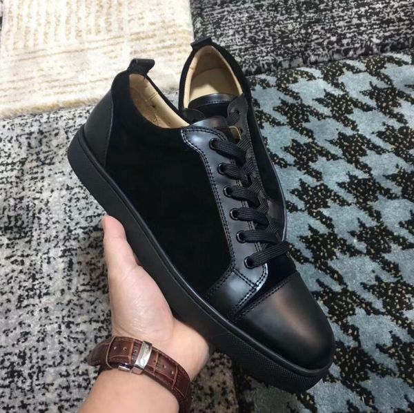 

2019 mens designer shoes designer sneakers low cut spikes flats shoes red bottom for men and women leather sneakers party designer shoes, Black