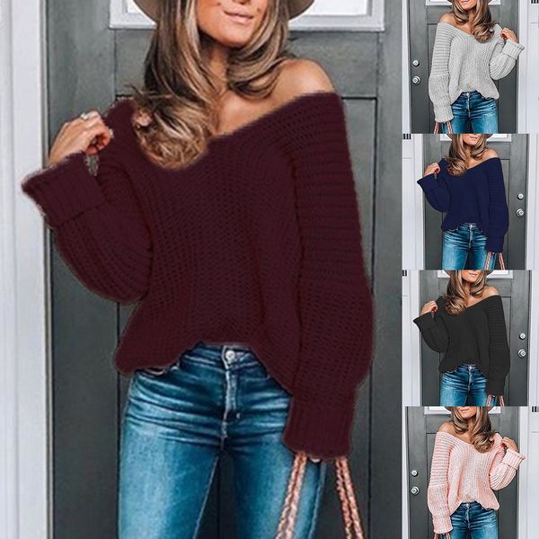 

2019 new trendy women stitch knitted sweater autumn winter pullovers slash neck solid loose hollow out tricot sweaters, White;black