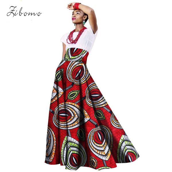 

2018 new african skirt for women 100% cotton wax fabric printing african clothing high waist ankara dashiki girl lady skirt, Red