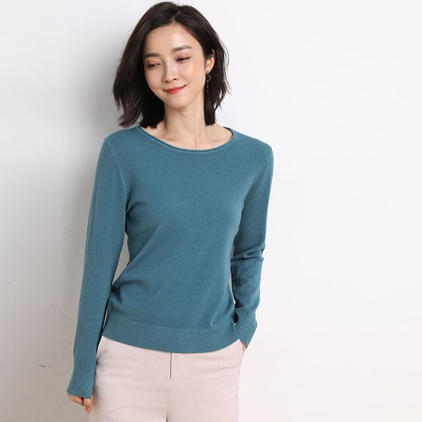 

2019 new autumn and winter new round neck solid color sweater long-sleeved thick pullover bottoming shirt women loose, White;black