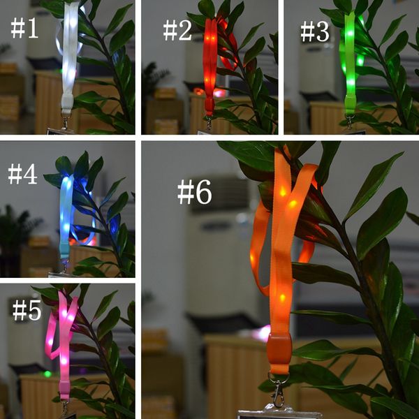 

6 colors fashion nylon led flashing lanyard outdoor multi-colors id card pendant hanging cord party led flashing toys party favor fa3037