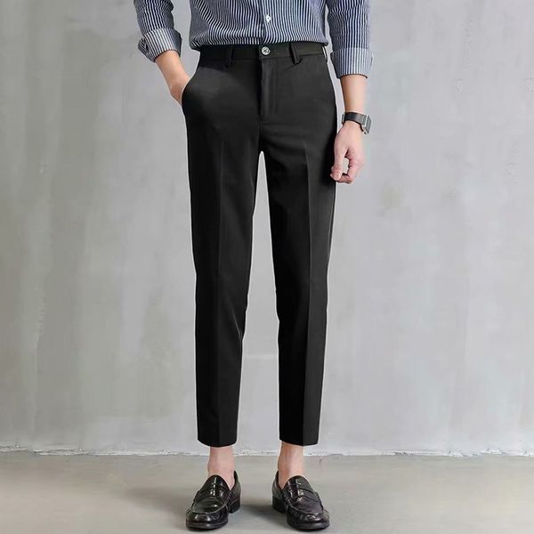 

men's trousers casual summer slim smart fashion business bottoms pants, Black