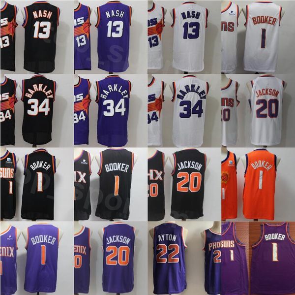 

basketball steve nash jersey 13 devin booker 1 charles barkley 34 josh jackson 20 deandre ayton 22 stitched black purple white orange, Black;red