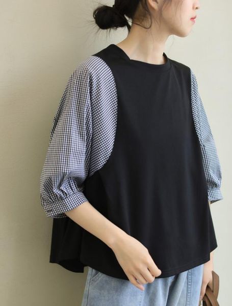 

лето новых литературной сыпучие шея хлопок рубашка top 3949, White