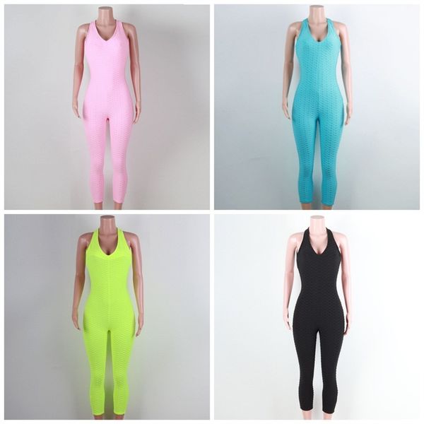 

honeycomb design yoga clothing backless 6 colors sleeveless fitness wear jumpsuit female outdoor rompers apparel s-xl 39mg e19, White;red