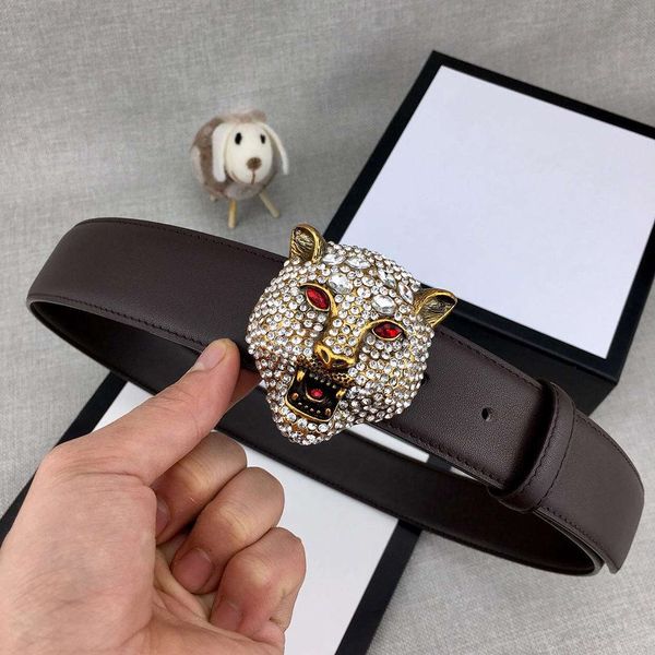 

модные diamond brass tiger head дизайнерские ремни роскошные ремни g мужская женщина пояс повседневная гладкая пряжка ширина 38 мм высокое к, Black;brown