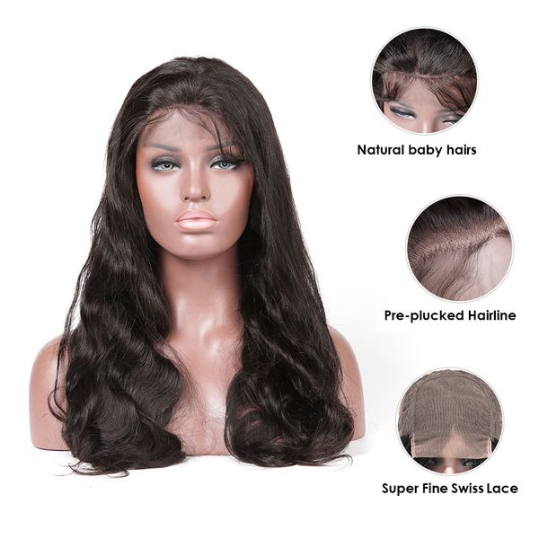 

парик фронта шнурка объемной волны с ребенком для волос женщин remy человеческих волос парики 4x4 закрытие бразильские волос кружева парики, Black;brown