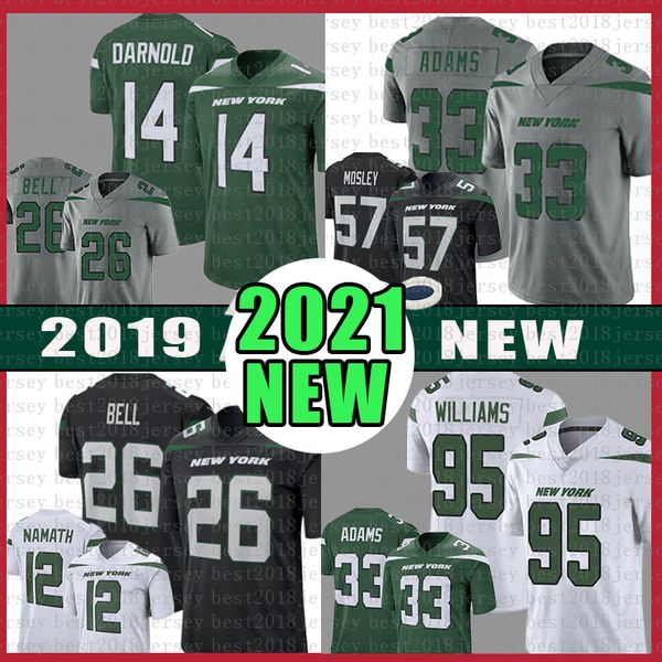 

12 joe namath 26 le'veon bell new football jersey york jet 33 jamal adams 57 c.j. mosley 95 quinnen williams 14 sam darnold jerseys, Black;red