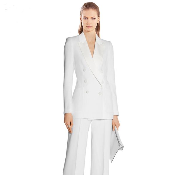 

work fashion pant suits 2 piece set for women double breasted white blazer jacket & trouser office lady suit feminino 2019, White;black