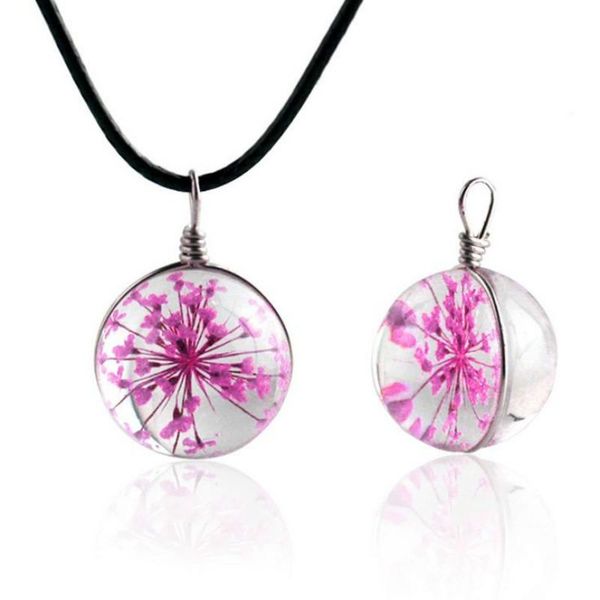 

мода сухих цветов стеклянного шарик женщина ожерелье веревка цепь ожерелье для женщин газа кожи choker свадебных ювелирных изделий, Silver