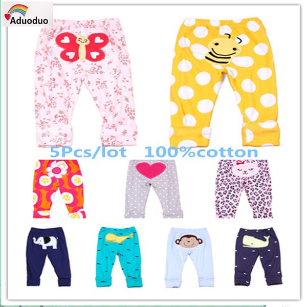 

2015 spring autumn carte baby pants girls boys 5pcs/lot embroidered animals cotton infant trousers baby products, Blue