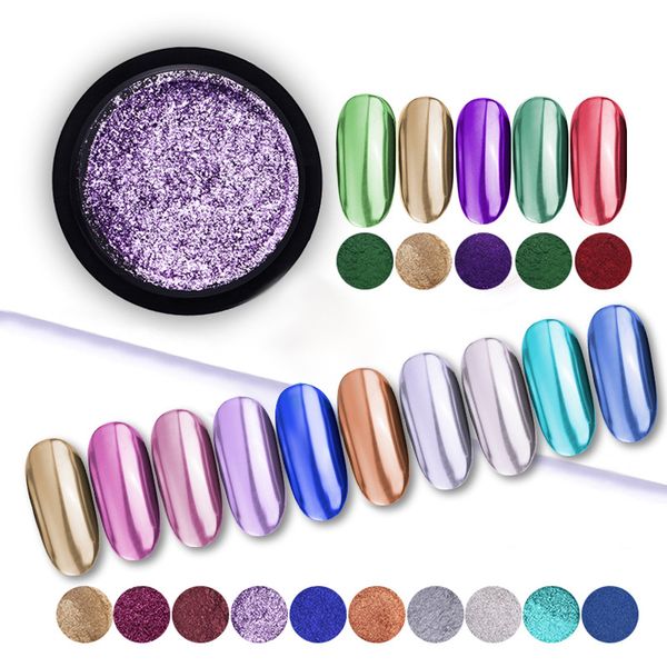 

1 box nail art mirror powder colorful gold champagne silver purple pink metal effect nail glitter dust diy art decoration, Silver;gold