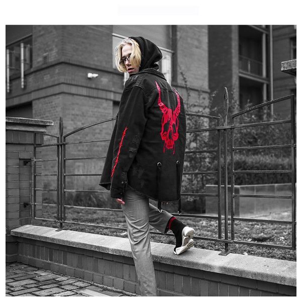 

мужские дизайнерские куртки мужские бренд пальто черепа печати ковбой кардиганы досуг уличный стиль топы для мужчин 2019 осень новое прибыти, Black;brown