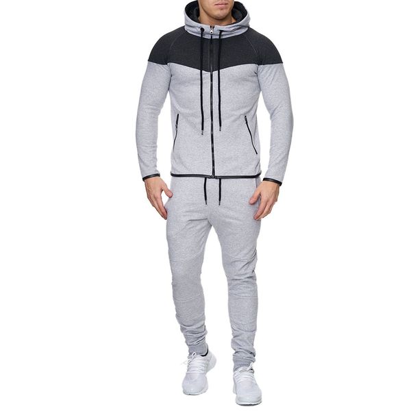 

zogaa mens tracksuit set casual 2 piece set hoodies sweatshirt and pants sweatsuit for male clothing two piece men 2019, Gray