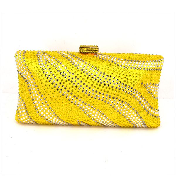 

women's yellow satin colorful diamond dinner evening bags luxury drilling shoulder chain convex clutch bags