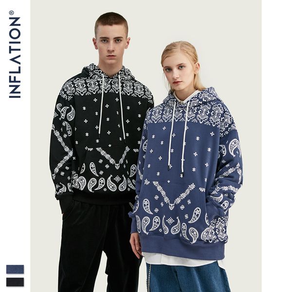 

inflation 2019 fw retro print men hoodies streetwear loose fit cotton hooded sweatshirt male vintage style men hoodies 9657w, Black