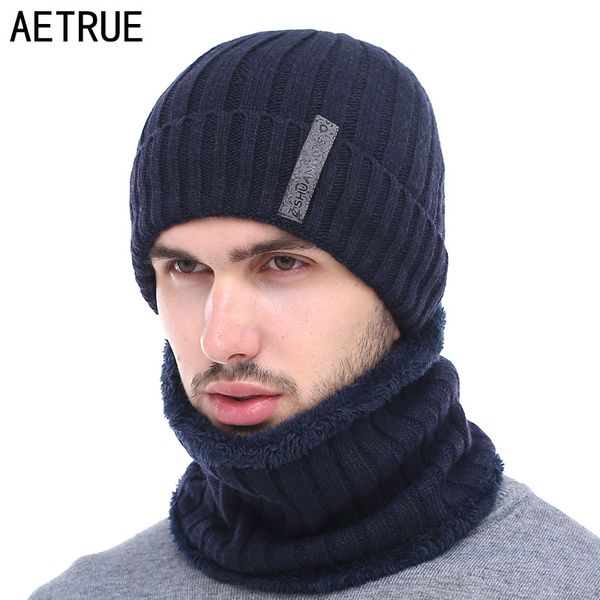 

aetrue brand skullies beanies men winter knitted hat scarf winter hats for men women gorras wool bonnet mask male beanie hat cap