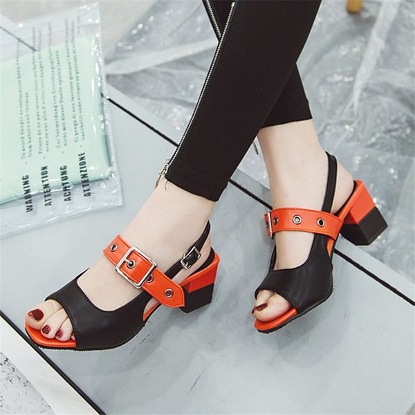 

women's sandals ladies roman fish mouth with thick heel 2020 sandals buckle high heel summer female shoes, Black