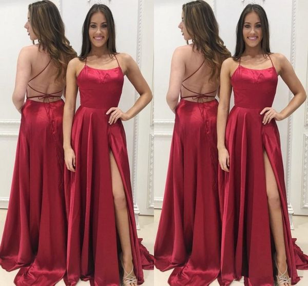 

simple side split backless red long prom dresses 2019 discount women summer dress evening wear party gowns vestidos de fiesta, Black