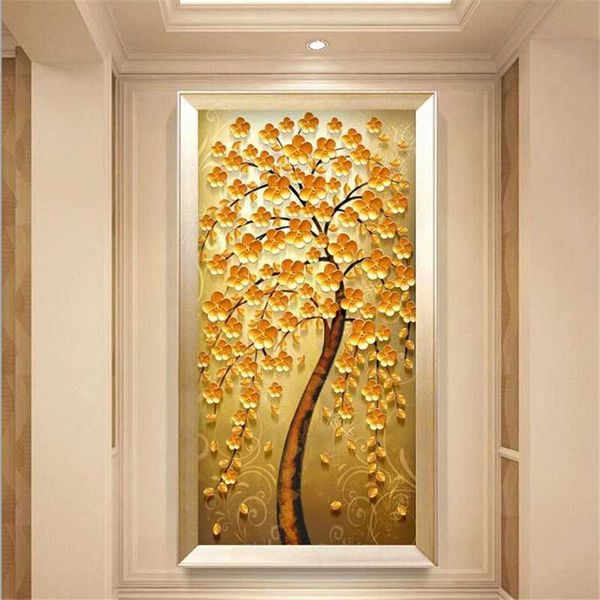 

custom wallpaper 3d p mural european vintage golden fortune tree abstract nordic porch aisle decorative painting wall paper