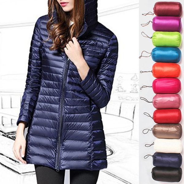

loozykit hooded winter jackets women light solid slim hiking jackets female long casual warm parkas camping trip outdoor, Blue;black