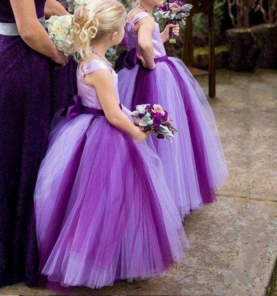 

lovely purple ball gown flower girls dresses tulle bow belt pleating sleeveless kids halloween party gowns christmas dresses, White;blue