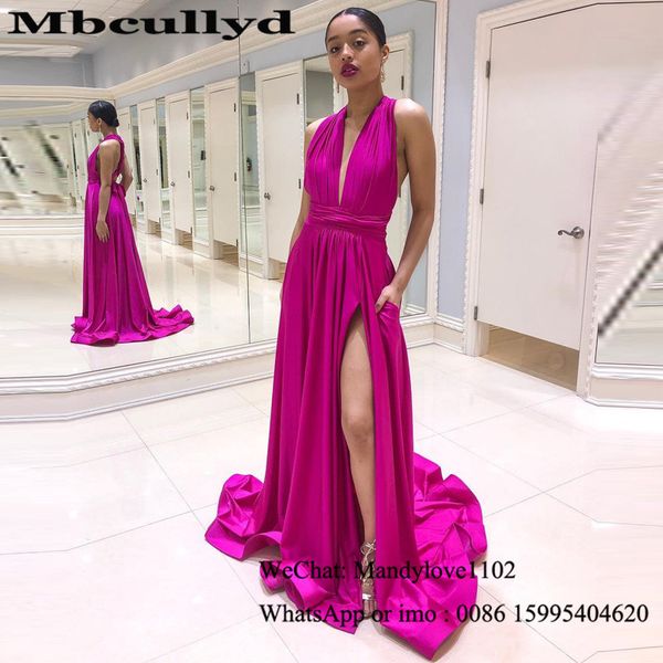 

mbcullyd fuchsia satin long prom dresses 2020 backless evening dress for women with high split vestidos de fiesta de noche, White;black