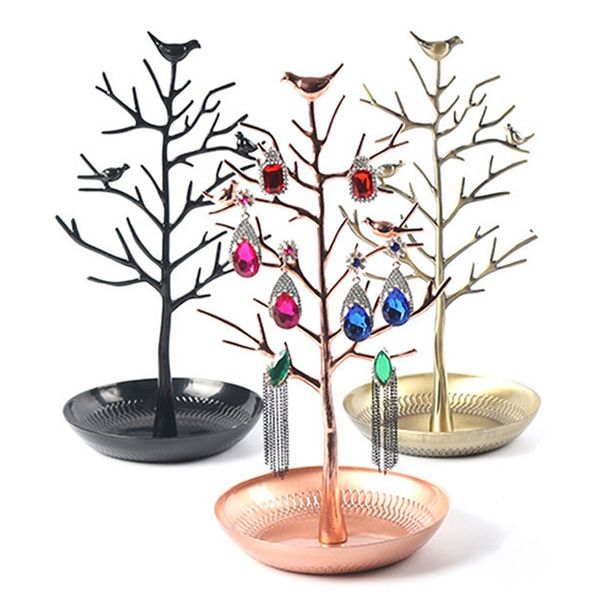 

jewelry display stand organizer earrings necklace bracelet show rack holder metal tree shaped jewelry display storage tray, Pink;blue