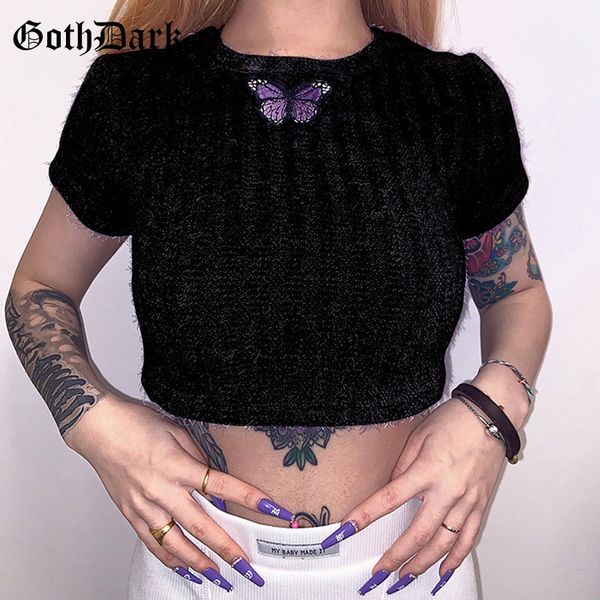 

goth dark butterfly short sleeve fashion basic sweet women's t-shirt summer 2020 slim streetwear o-neck female tee y2k chic, White