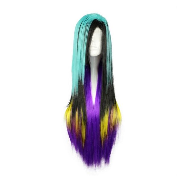 Tamanho: Selecione a cor ajustável e estilo longa reta sintética Cosplay do arco-íris Multi Color peruca de cabelo de alta temperatura fibra WIG