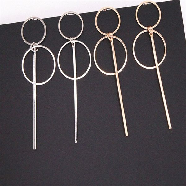 

новый punk стиль серебро золото цвет двойной cirle long bar мотаться серьги падения для женщин мода висячие серьги lx, Silver