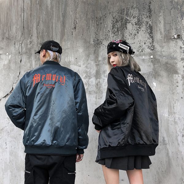 

streetwear embroidery stand windbreaker cotton-padded jacket men and women thick bright parka oversize coats, Black;brown