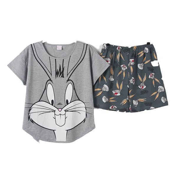 

201*женские летние пижамы 2шт/комплект шорты + с коротким рукавом пижамы хлопок пижамы большой ярдов м-xxl мультфильм, Blue;gray