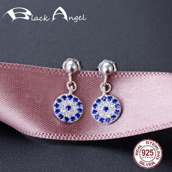 

original 925 sterling silver sapphire round drop earrings inlaid blue white cz dangle earrings wedding ears women fine jewelry, Golden;silver